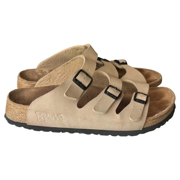 Birkenstock Birki’s Ellice 3-Strap Nubuck Leather Sandal Champagne Beige W6/M4 - Picture 2 of 7